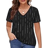 RITERA Plus Size Sparkle Sequin Tops for Women Shimmer Glitter V Neck Blouse Short Sleeve Shiny Fashion Party T-Shirts XL-5XL
