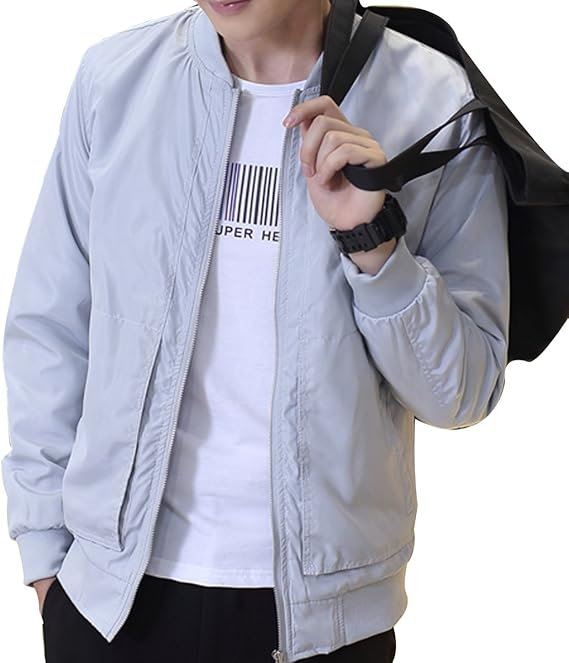 Amazon Co Jp ホンモーク Homaok高級 スリム ジャケット カジュアル ストリート スタジャン風 ブルゾン メンズ 2xl ライト グレー 服 ファッション小物