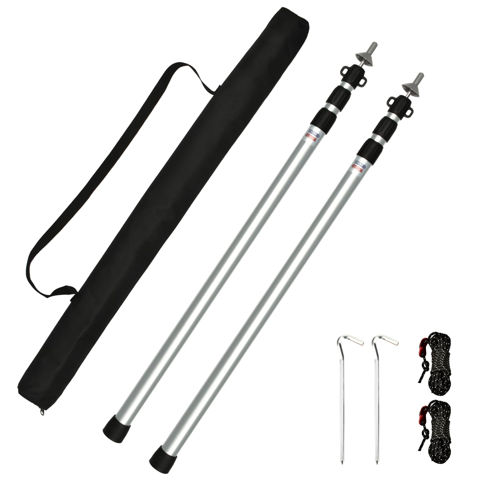 Tiandirenhe 2pcs Tent Poles Camping Poles, 95-234cm Telescoping Pole Adjustable, Thicken Aluminum Alloy Tarp Poles Support Rods Beach Shelter Tarp Awning Pole for Hiking Camping