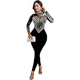 Figdaw Sparkly Rhinestone Embellished Jumpsuit Sexy Birthday Outfits for Women