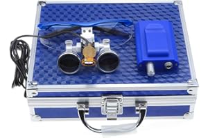 EustomA 2.5X Binocular Loupes Optical Glass Magnifier with 3W LED Waist Hanging Light Clip on Lamp DY-004 with Optical Filter Storage Box (Silver)