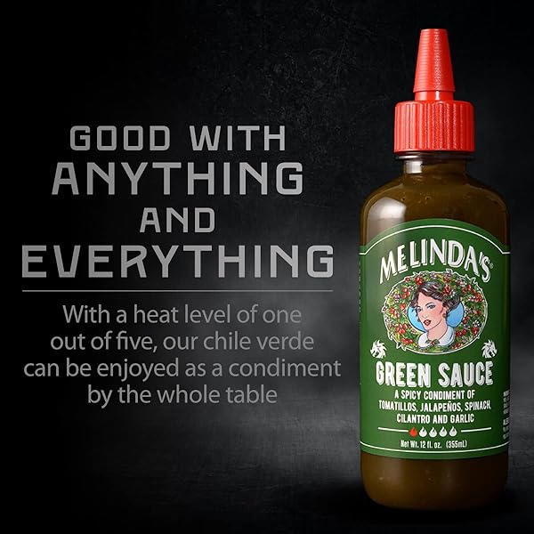 MELINDA’S GREEN SAUCE – GOURMET MILD CHILE VERDE HOT SAUCE MADE WITH FRESH INGREDIENTS, TOMATILLOS, JALAPEÑO, SPINACH & CILANTRO – 12 OZ, 1 PACK
