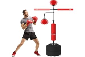 Soozier 4-in-1 Freestanding Punching Bag, Boxing Speed Trainer, Height Adjustable Boxing Bag Strike Bag Set with 2 Speed Ball