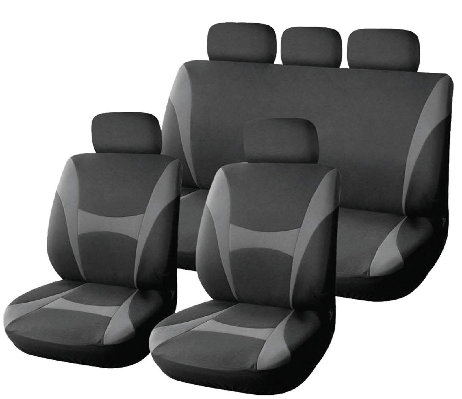 XtremeAuto® 9 Piece Grey and Black Supreme Classic Seat Covers - Soft Fabric - Includes Sicker