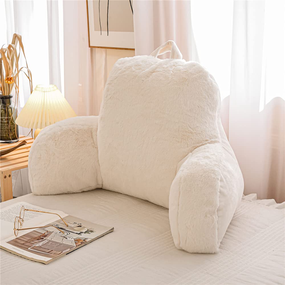Photo 1 of Btargot Reading Pillow Bed Wedge Large Adult Backrest Lounge Cushion with Arms | Back Support for Sitting Up in Bed White