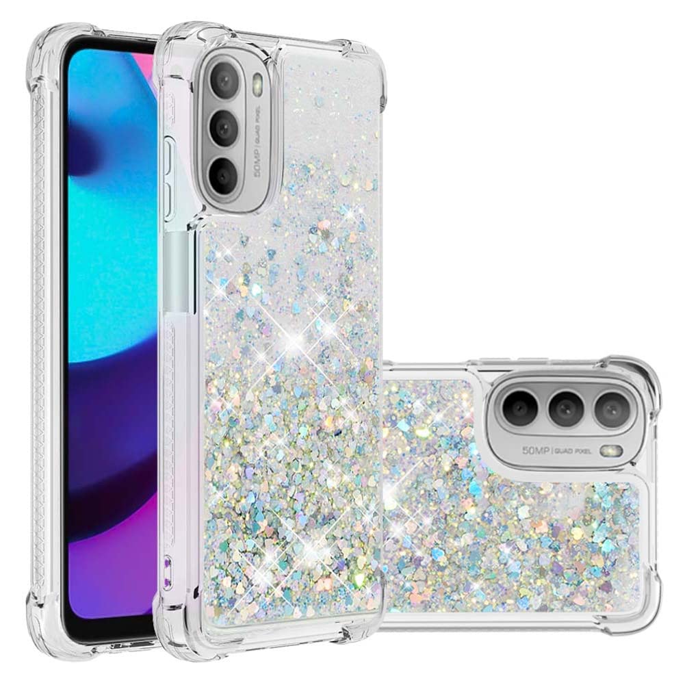 Photo 1 of GYHOYA Compatible with Motorola Moto G 5G 2022 Case Glitter Luxury Cute Love Liquid Quicksand Clear Soft TPU Girls Women Stylish Bumper Shockproof Protective Case for Moto G 5G 2022 Sliver YB