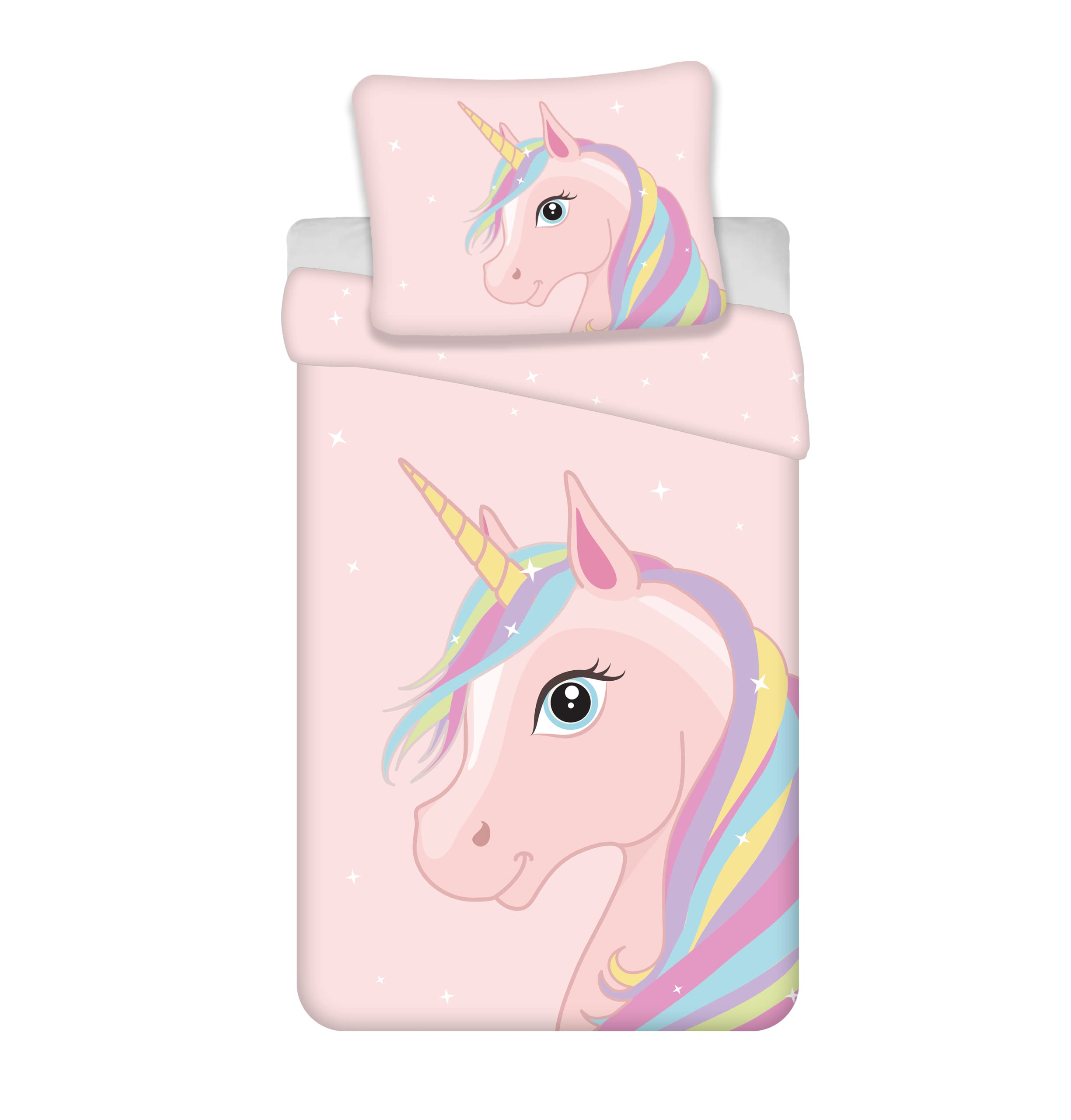 Brandmac Reversible Unicorn Bedding Set, 100% Cotton, Duvet Cover 135 x 200 cm + Pillowcase 80 x 80 cm, Pink