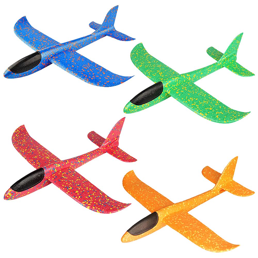 Xihuimay 4 Packs Airplane Plane Large Throwing Foam Plane Dual Flight Mode Aeroplane Gliders Flying Aircraft Gifts for Kids Outdoor Yard Sport Game Birthday Party Favors, Red Blue Orange Green