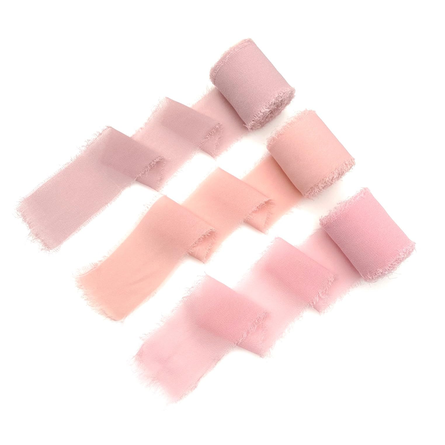 JZK 3X Dusty Pink raw Edge Chiffon Ribbon Rolls, 5m/roll, 4cm Wide Frayed Chiffon Gift Ribbons for Presents, Wedding Invitation Ribbon, Gift Wrapping Ribbon Set, Bouquet Ribbon