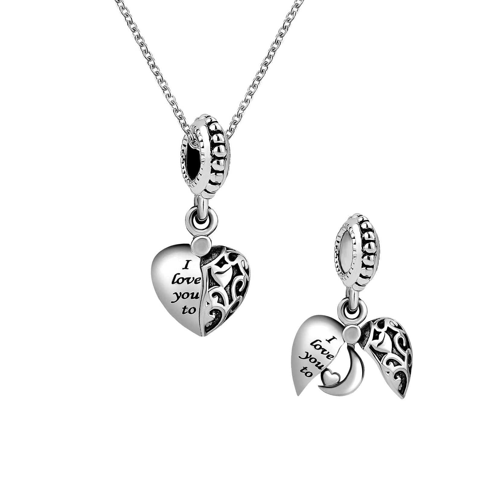 KunBead Jewelry I Love You to the Moon and Back Open Heart 18 inch Mum Necklace from Daughter Son