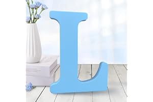 AOCEAN 6 Inch Blue Wood Letters Unfinished Wood Letters for Wall Decor Decorative Standing Letters Slices Sign Board Decoration for Craft Home Party Projects (L)