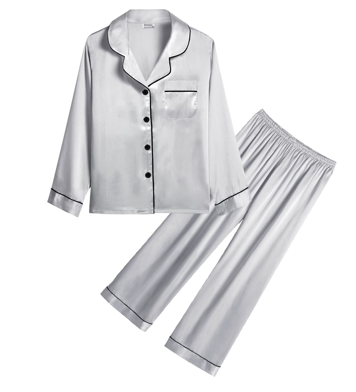 SWOMOG Kid Girls Boys Silk Satin Pajamas Set
