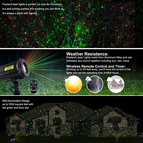 Poeland Outdoor Garden Laser Lights Waterproof Christmas Projector