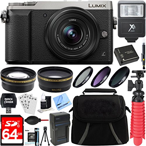 Panasonic-LUMIX-GX85-4K-Silver-Mirrorless-Interchangeable-Lens-Camera-w-12-32mm-Lens-64GB-SDXC-Memory-Card-Gadget-Bag-37mm-Filter-Kit-Wide-AngleTelephoto-LensCard-ReaderMini-Tripod-More