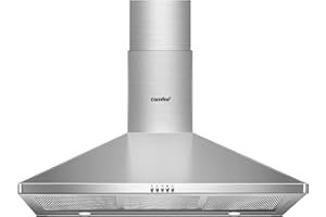 COMFEE' COMEEE' CVP36W6AST 36 Inch Ducted Pyramid Range 450 CFM Stainless Steel Wall Mount Vent Hood with 3 Speed Exhaust Fan, 5-Layer Aluminum Permanent Filters, Two LED Lights, Convertible to Ductless