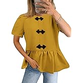 Falechay Women's Tunics Babydoll Top Short Sleeve Summer Tops Crew Neck Ruffle Pleated Blouse Tee Shirts
