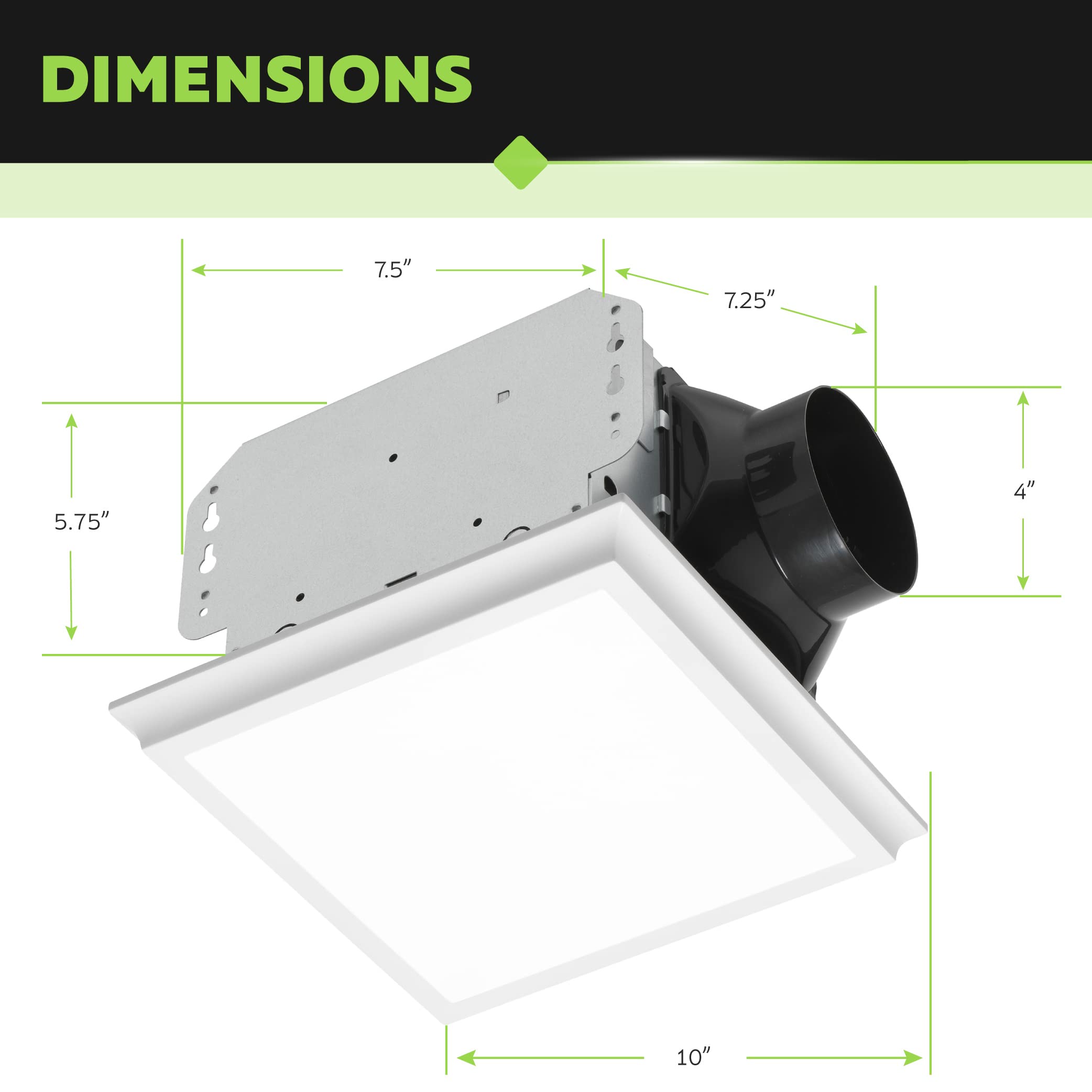 Homewerks 7141-80-G4 Bathroom Fan Integrated LED Light Ceiling Mount Exhaust Ventilation Whisper Quiet 1.1 Sones 80 CFM, White