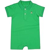 SUYEORLI Baby Polo Romper Cotton Short Sleeve Embroidery Bear Jumpsuit 3-24 Months