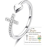OAOMRIA Christian Gifts S925 Sterling Silver Cross Ring for Daughter Women Cubic Zirconia Sterling Silver Adjustable Ring Christian Pray Cross Thumb Rings With Inspirational Card