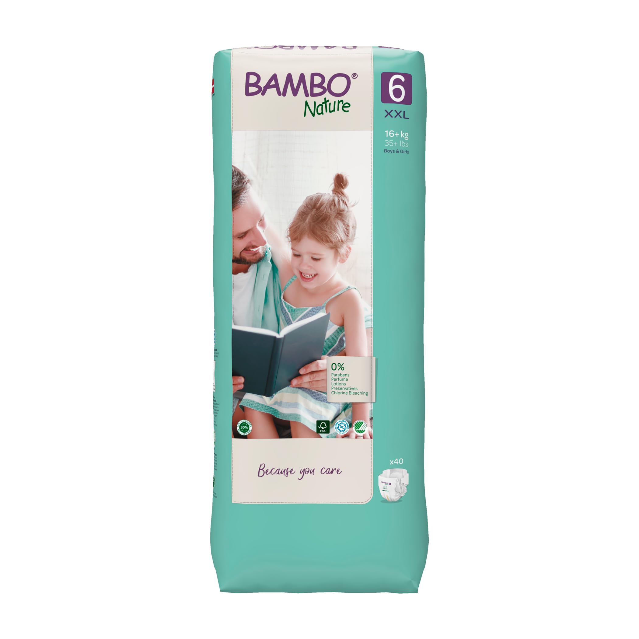 Bambo Nature Premium Eco Nappies, Eco-Labelled Sustainable Nappies, Enhanced Leakage Protection, Secure & Comfortable Baby Nappies, Secure & Comfortable - Size 6 Nappies (35+ lb/16+ kg), XXL, 120PK