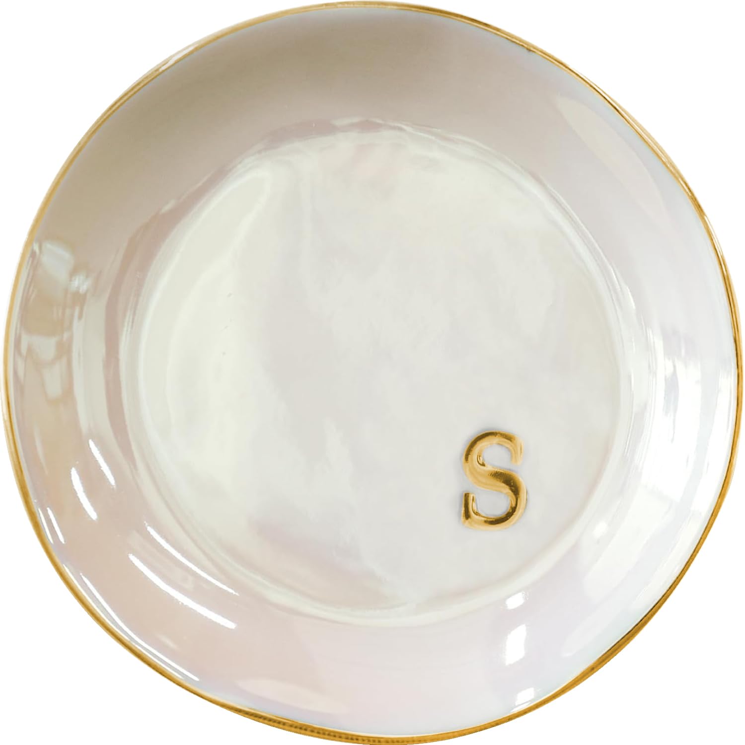 Photo 1 of COLLECTIVE HOME - Iridescent Jewelry Tray, 4.75-Inch Personalized Lowercase Embossed Lettering, Lustrous Multicolored Finish, Unique Alphabet Trays for Stylish Décor and Gifts (s)