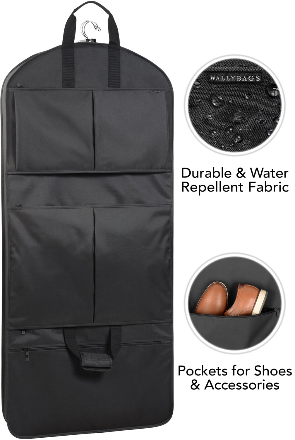 WallyBags 48” Deluxe Tri-Fold Carry On Travel Garment Bag with three pockets for men & women