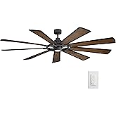 Kichler Gentry XL 85" Ceiling Fan with Lights, 1-Light LED, 3000K, 9 blade Modern Industrial Fan in Distressed Black, (85" W 