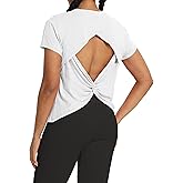 Bestisun Backless Workout Athletic Shirts Short Sleeve Split Back Yoga Exercise Tops for Women