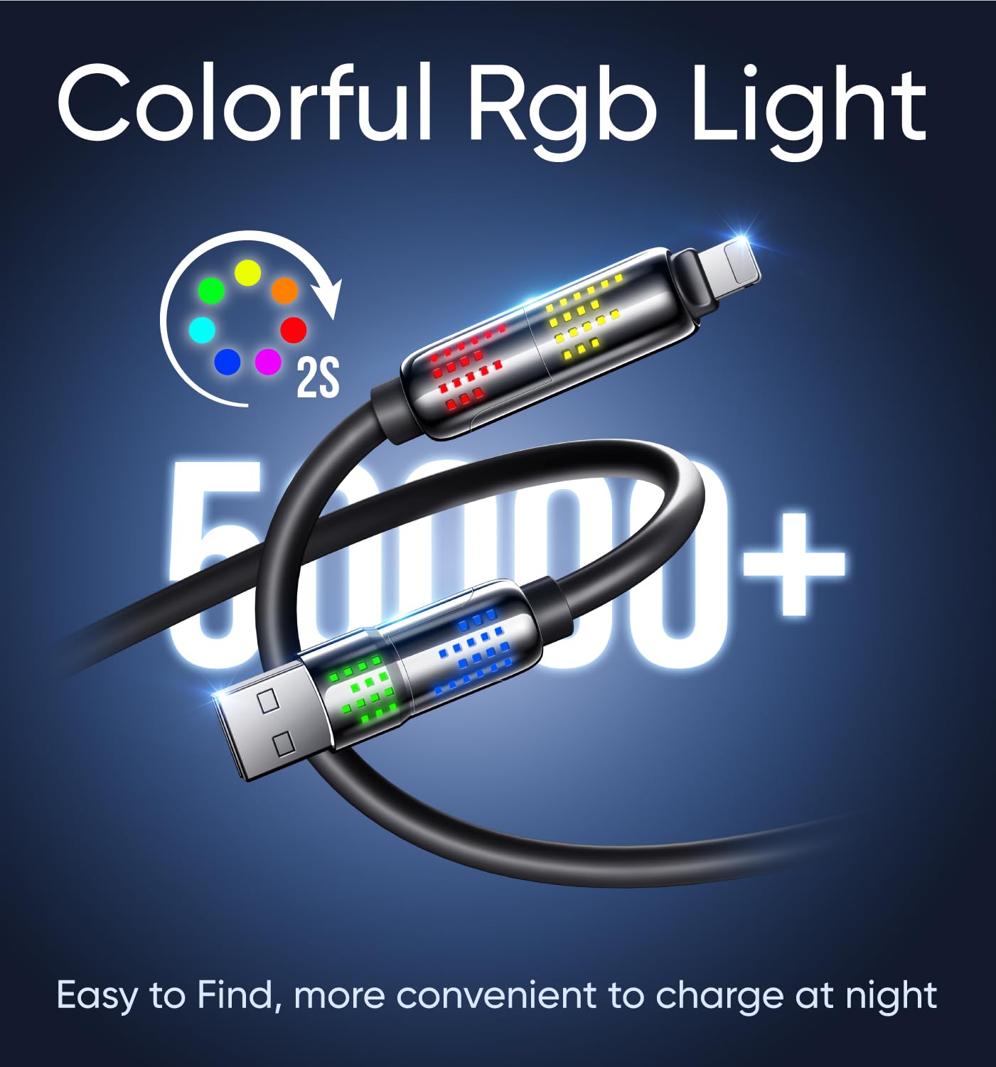 MAGIC JOHN 240W 4 in 1 Charging Cable, 6.6FT USB C to Lightning Cable [MFi Certified], Multi Chargers for All Devices, Chubby USB A/C to C/Lightning with Light for iPhone/MacBook/iPad/Samsung/Switch 2