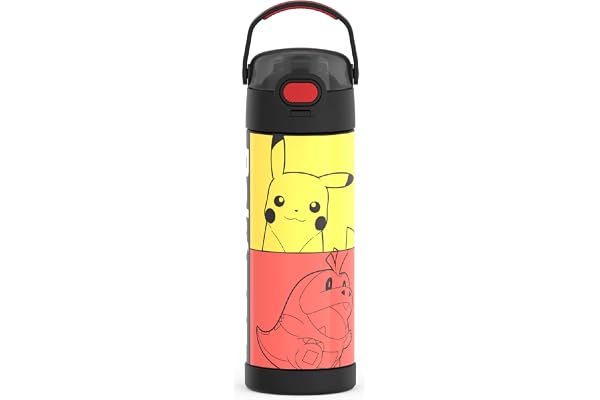 THERMOS FUNTAINER 16 Ounce Stainless Steel Vacuum Insulated Bottle with Spout and Locking Lid, Pokemon
