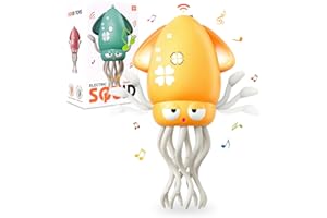 Gencokok Dancing Octopus Baby Toy, Electric Crawling Squid with Obstacle Avoidance, Infant Light up Music Toys for 3 4 5 6 7 Year Old Kids, Rechargeable Tummy Time Toy Boy Girl Birthday Gifts(Yellow)