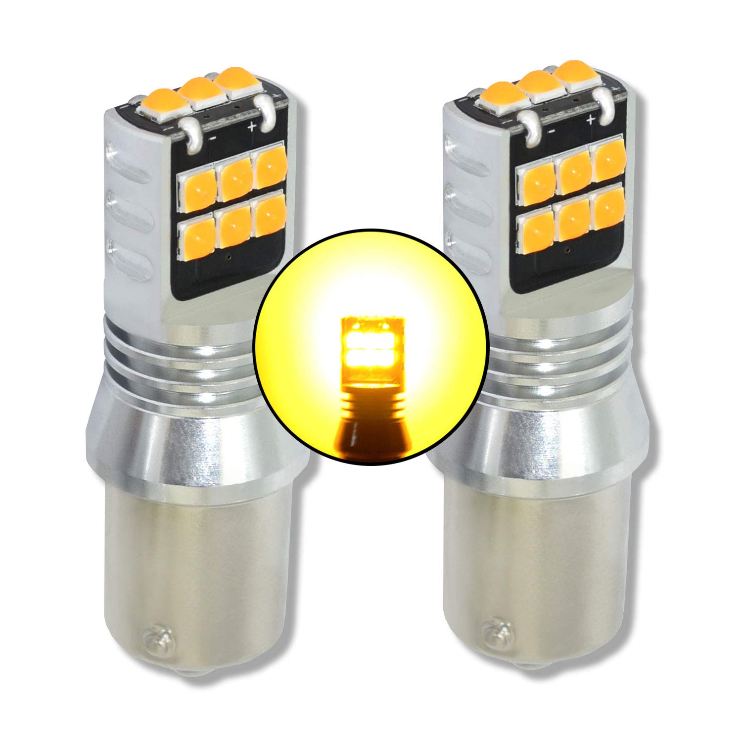 MCK Auto – PY21W 3030 BAU15s 581 LED Canbus Bulbs Indicators Amber Orange Very Bright and Without Errors Compatible with A1 A3 8P1 F10 F20 F30 – Transform Your Ride with these high power 45W bulbs