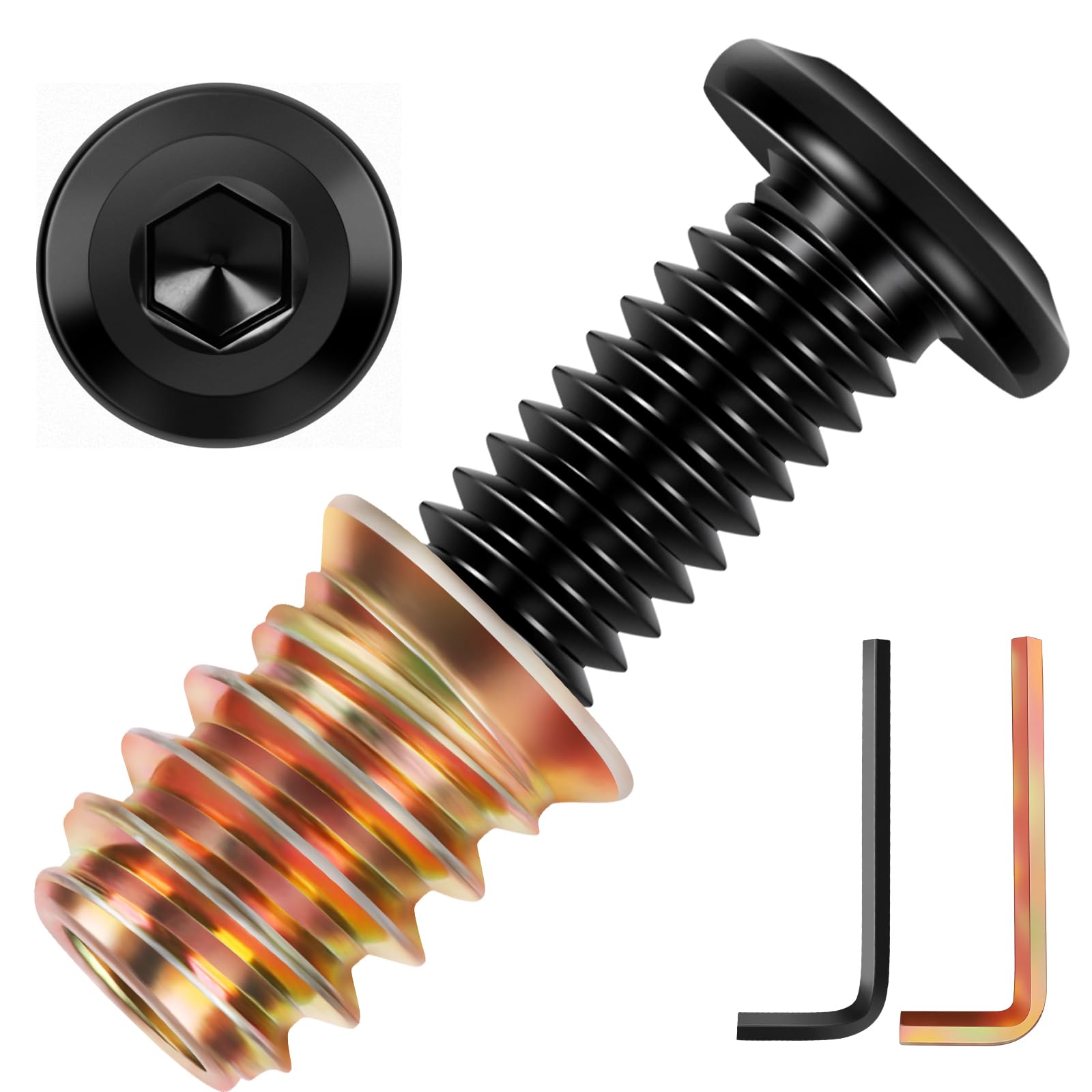 Photo 1 of 25 Sets Wood Inserts & Bolts Assortment Kit for Furniture, 1/4-20 x 3/4" Screw-in Nuts and 1/4-20 x 1-1/4" Furniture Threaded Bolts with 2 PCS Hex Drive Wrench Included