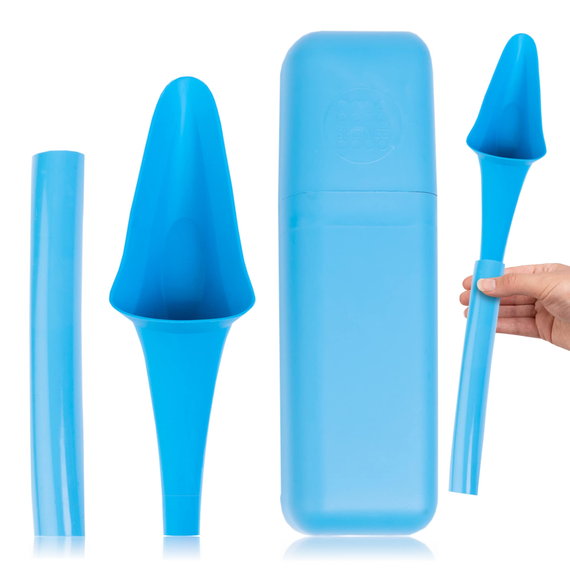 SHEWEE Flexi + Case - Reusable Pee Funnel – A Flexible, Larger Version Of The Original Female Urination Device Since 1999! Quickly, Easily & Discreetly, Wee Standing Up. Comes with Pipe & Case (Blue)
