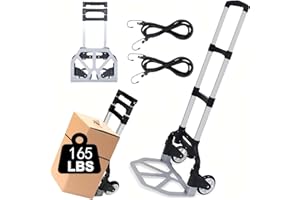 Aluminum Portable Cart,165 lbs Capacity,Folding Hand Truck,Convertible Hand and Flatbed Cart,Lightweight and Durable, with Te