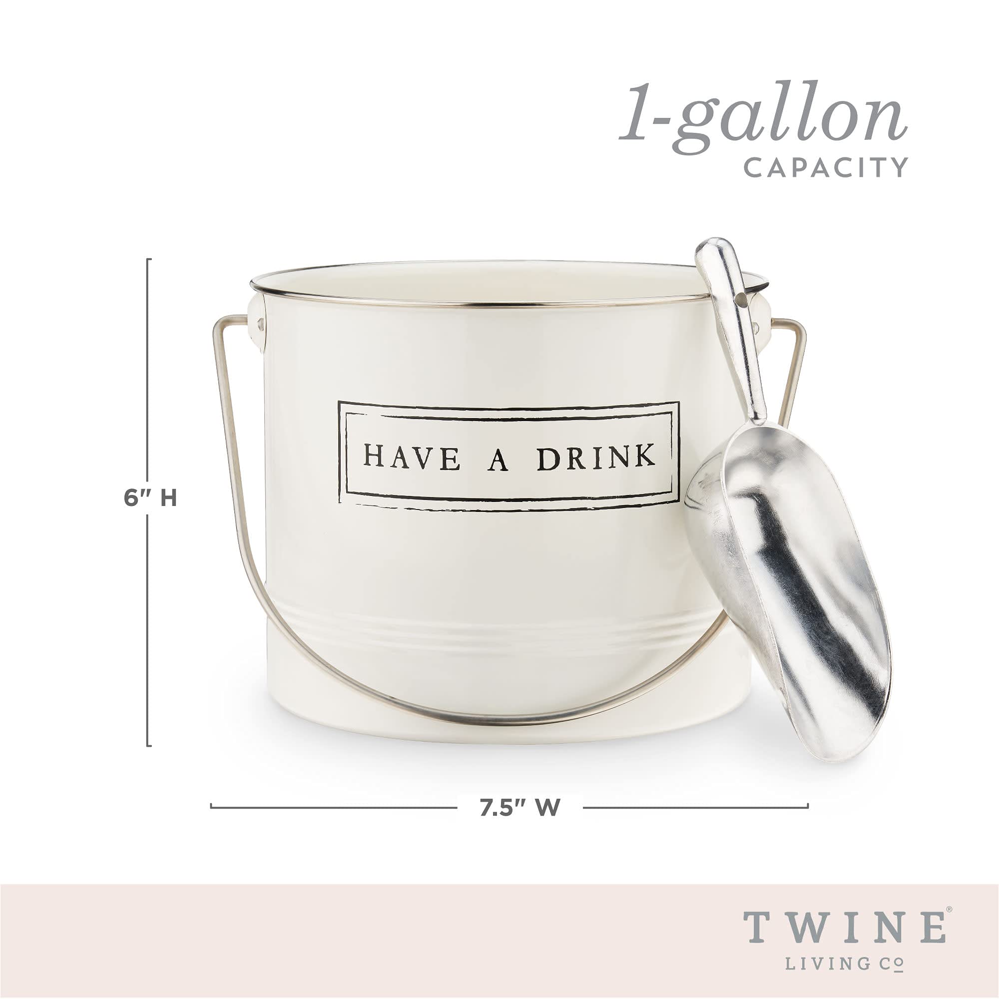 Twine Have A Drink White Enameled Metal Ice Bucket & Scoop for Parties - Wine Bottle And Beer Bottle Bucket in 1 Gallon