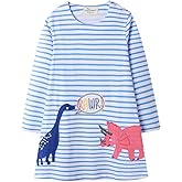 Julerwoo Girls Cotton Pink Dress Dinosuar Printed Long Sleeve Casual Dress 2-8 Years