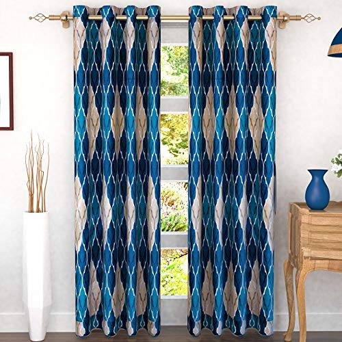 Story At Home350 GSM 2 Pieces Door Curtain, DGY2018, Polyester, Blue and Cream, 18 cm x 215 cm