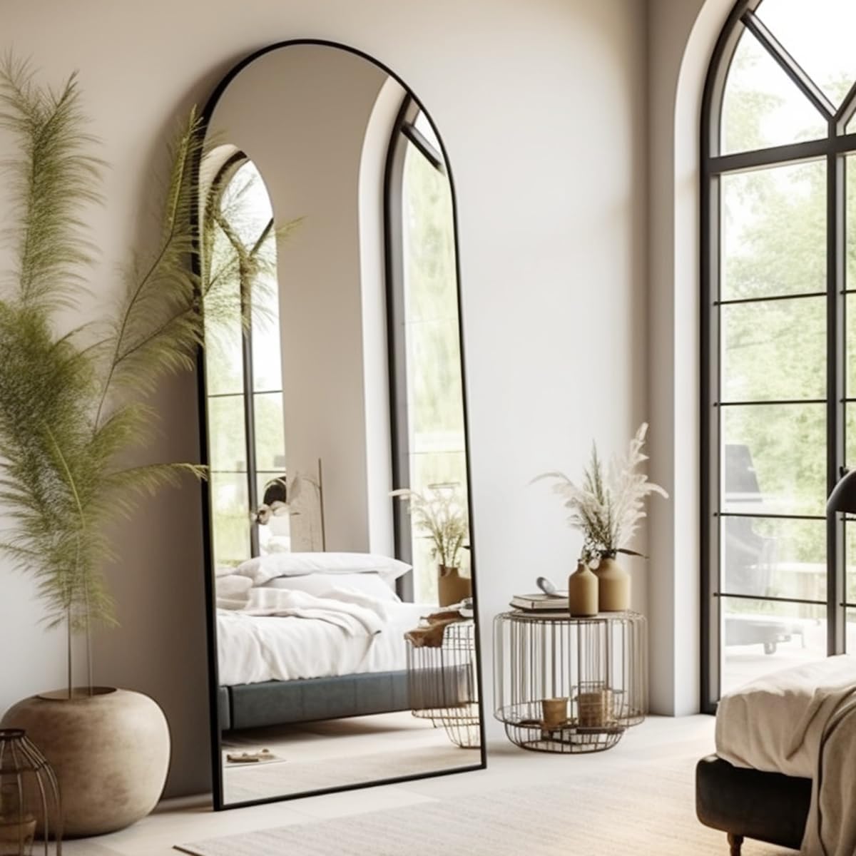 Mirrors - Otlsh Floor Mirror, Arched Full Length Mirror Arched with Stand, Standing Mirror, 64.17