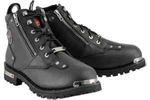 Milwaukee Leather MBM103 Men's Black Leather Lace-Up Motorcycle Boots w/Dual Side Zipper Entry - 11
