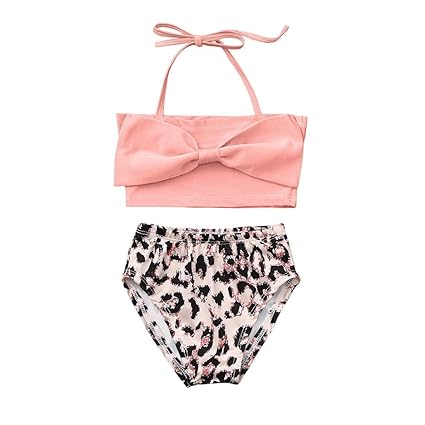AIni Baby Kleidung, Sommer Mode Elegant Kinder Kinder MäDchen Sleeveless Bow Badeanzug + Shorts Mit Leopardenmuster Badebekle