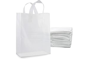 Prime Line Packaging Plastic Gift Bags with Handles, Clear Tote for Shopping, Small Business, Frosted Boutiques Supply, Retail, Bulk, 10x5x13 100 Pack