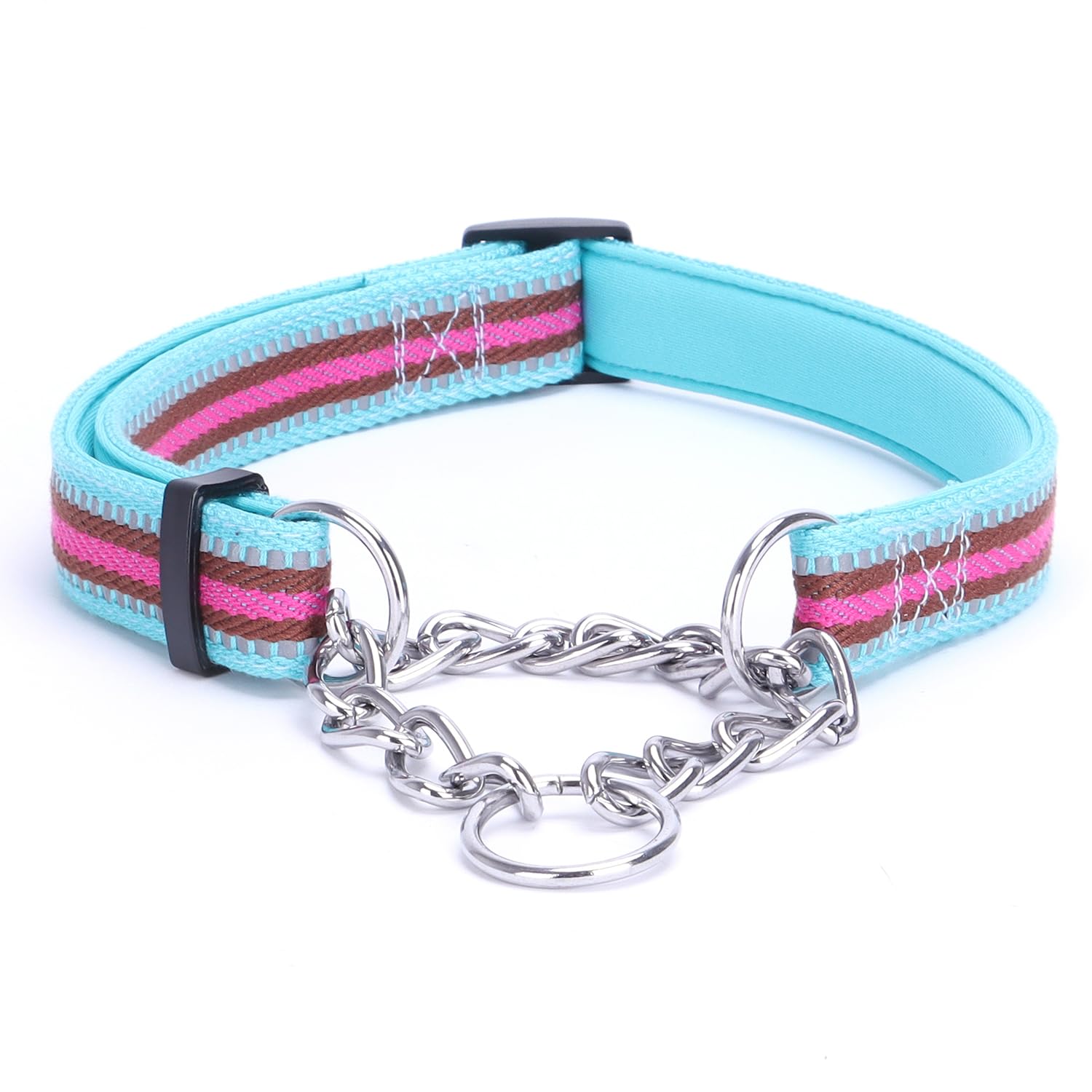 LOS ANDES Dog Choke Collar Martingale with Limited Chain, Soft Padded No Pull, Reflective Training Collars for Large, Medium and Small Dogs(S:Neck 25-45cm,Sky Blue)