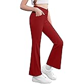 Zaclotre Girls Flare Leggings High Waisted V Crossover Casual Yoga Bell Bottoms with Pockets Pants for Kid