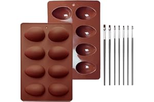 MLOLM 8 Cavity Easter Eggs Silicone Mold, Half Egg Mold Chocolate Mold with 7 Cake Brushes for Easter Cake Decorating Home Kitchen DIY Baking,Candy,Soap, Bath Bomb,Candle Wax