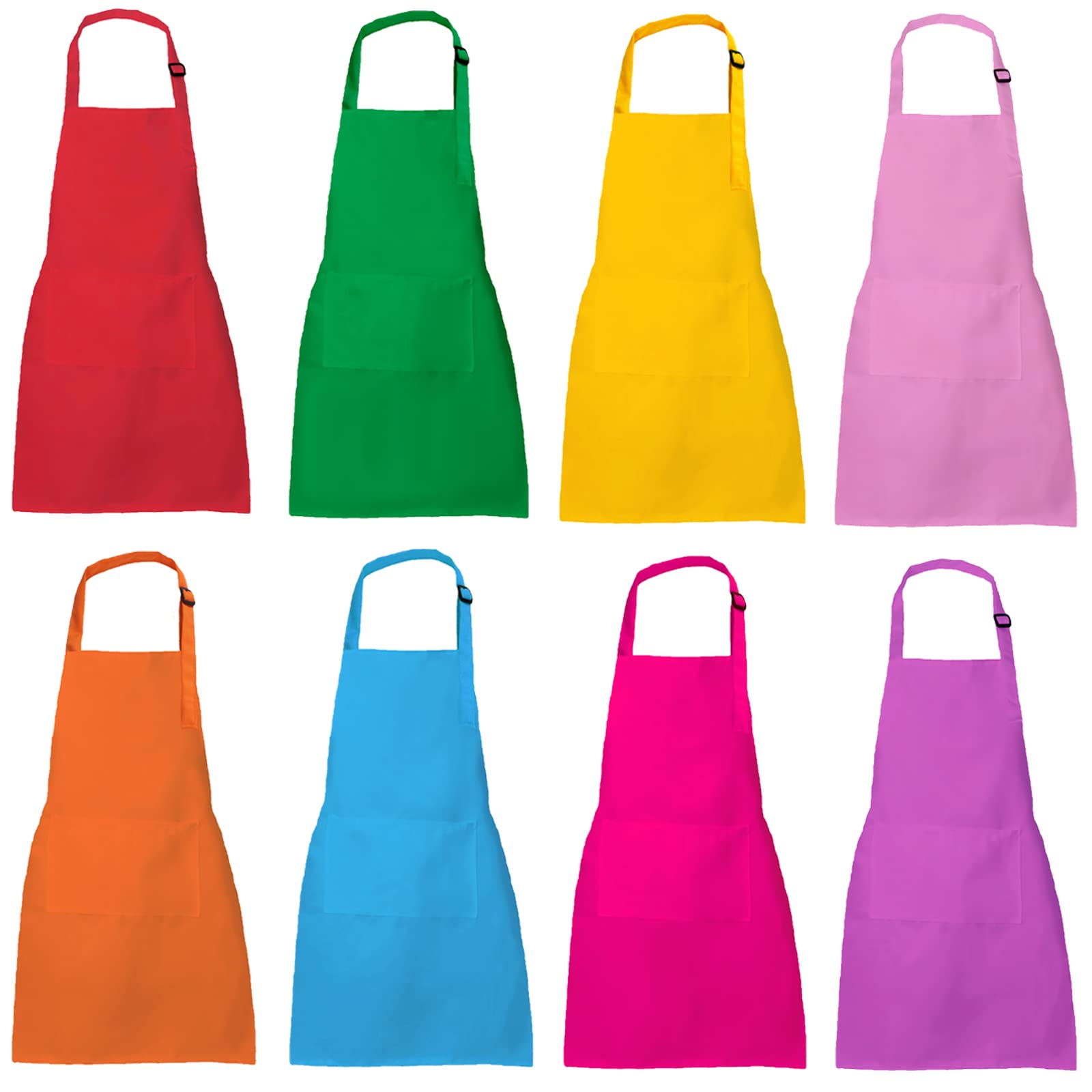 XIEJINJIA 8 Pack Kids Waterproof Apron with Pockets Adjustable Children Aprons Chef Artists Child Kitchen Cooking Baking Painting Craft