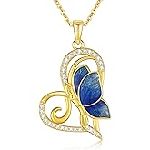 Lmoneta Silver/Blue/Green Butterfly Necklace for Women 925 Sterling Silver Pendant Necklace Butterfly Jewelry Gifts for Women Valentine/Birthday