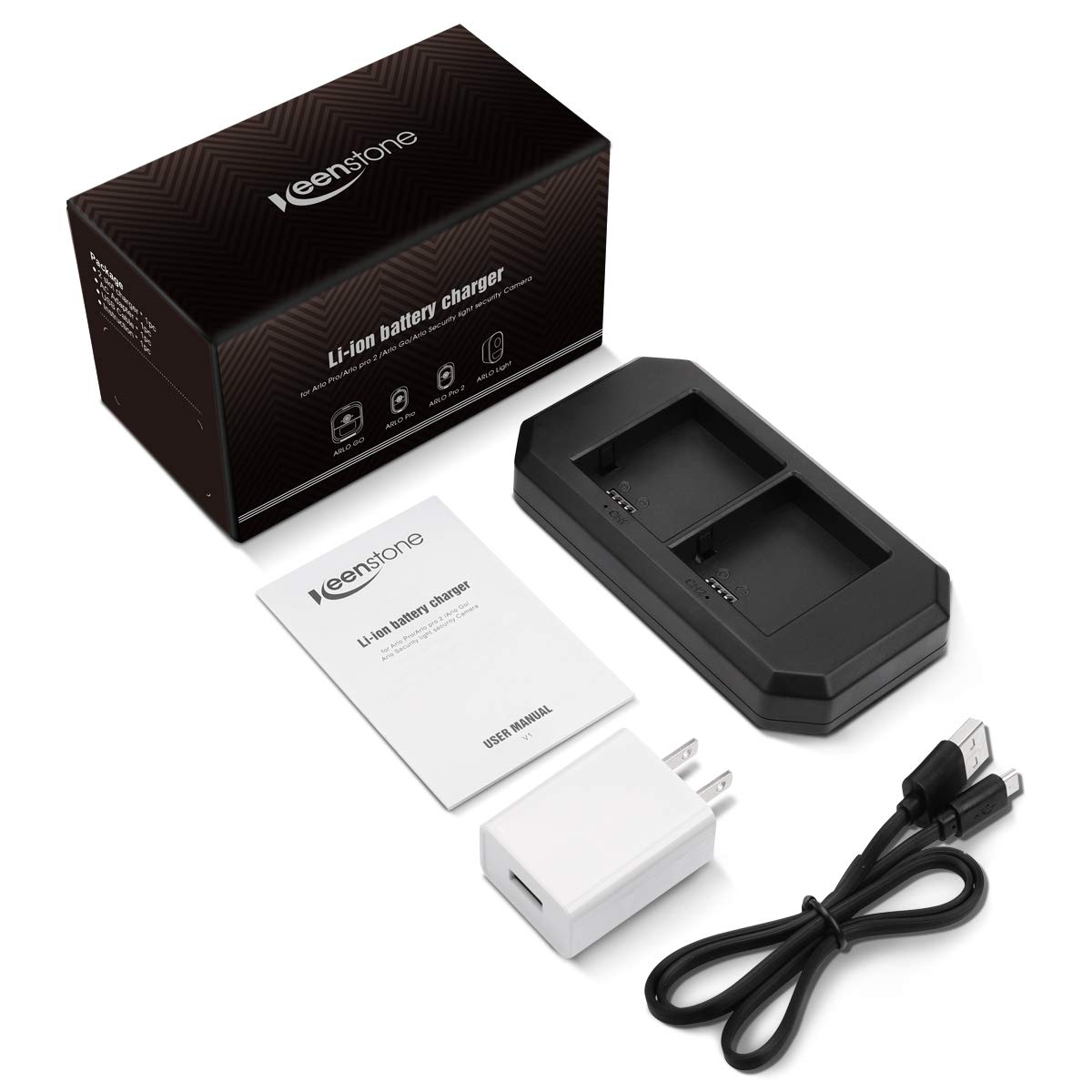 Keenstone 2 Slot Charger for Arlo Rechargable Batteries Compatible with Arlo Pro, Arlo Pro 2, Arlo Go and Arlo Security Light(The Pictured Batteries are not Included)