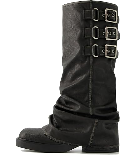 靴 GRANCY Fold-over Leather Shoes size42 Amazon.com | MissHeel Fold Over Boots with Buckles Mid Calf Riding