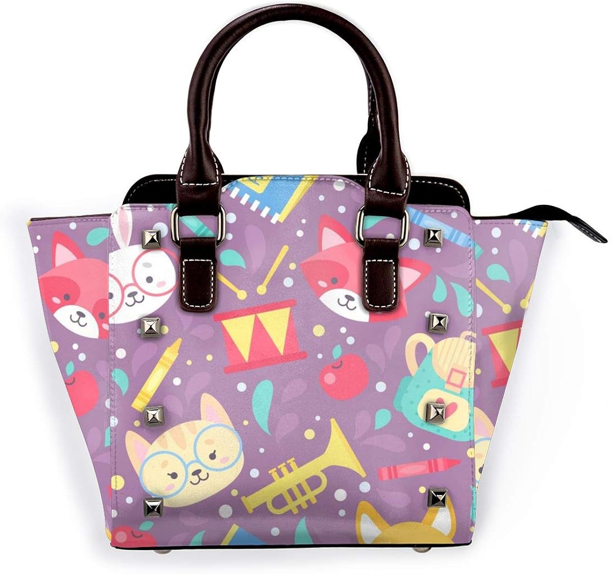 Cartoon Animal Character Women's Handbag Hobos Leather Rivet Shoulder